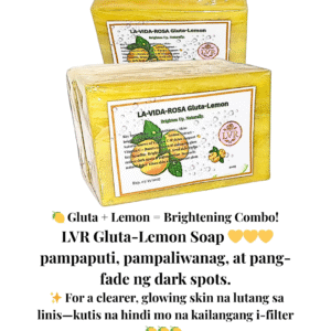 LVR Gluta-Lemon whitening soap with glutathione and lemon extract, packaged in bright, clean design for healthy, glowing skin.