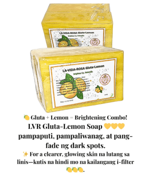 LVR Gluta-Lemon whitening soap with glutathione and lemon extract, packaged in bright, clean design for healthy, glowing skin.